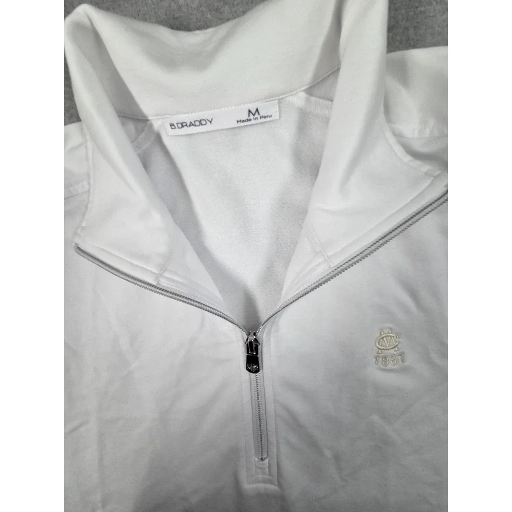 B Draddy Mens‎ M Pullover 1/2 Zip White Front Pocket Golf Walking Active Stretch